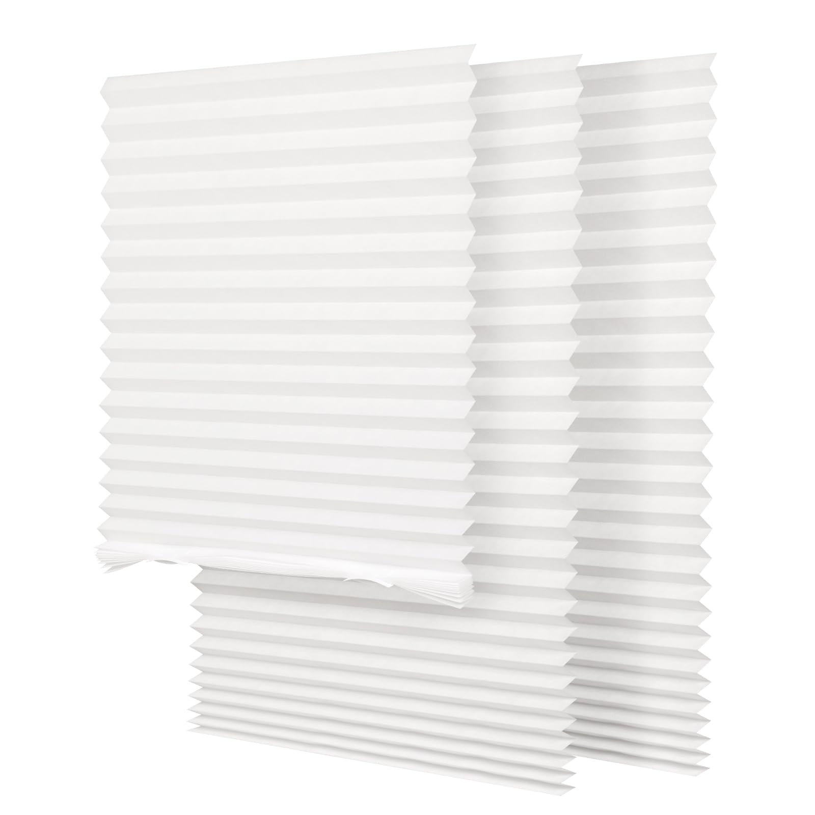 seeye light filtering temporary blinds cordless shades fabric pleated fabric shade easy to cut and install, 36" w x 72" l - 3 pack, white, with 6 clips