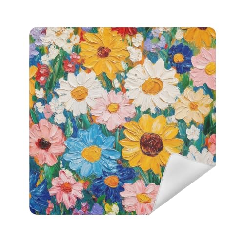innewgogo Oil Painting Flowers White Magic Self-Adhesive Cloth Protective Camera Lens Wrapper for Photographers Anti-scratch Universal Storage Cloth for DSLR Camera Lens Accessories (17.7