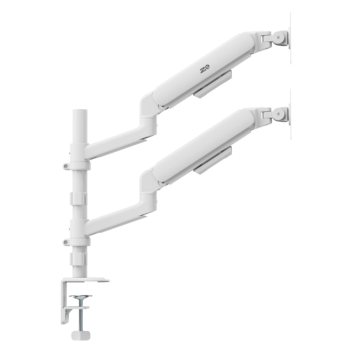 Supporto per 2 monitor Ergo Office (17-32 pollici), doppia molla a gas, VESA 75 x 75, 100 x 100, 2 x 10 kg, regolazione in altezza, rotazione, inclinazione, montaggio sul piano del tavolo (bianco)