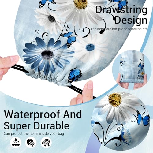 Image of Daisy Flowers Gymnastics Grip Bag Blue Rustic Adjustable Small Gym Grip Bag for Men Women