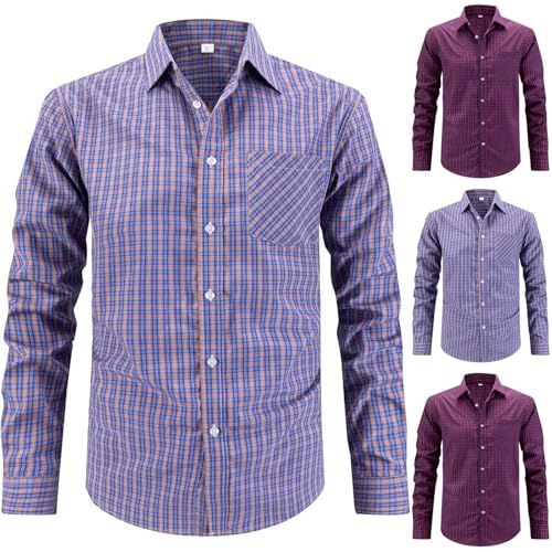 Cambkatl Plaid Dress Shirts for Men Wrinkle Free Long Sleeve Stretch Formal Business Casual Button Down Shirts2
