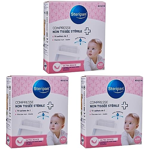 Steripan - Compresse Non Tissée Stérile - Ultra-Douce Bébé - 10 Sachets De 2 Compresses - Ultra Absorbante - Viscose Non-Tissée (Lot de 3)