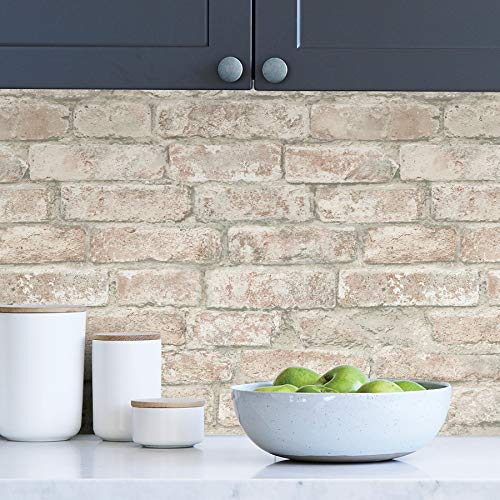 Inhome Nhs3708 White Washed Denver Brick Peel & Stick Wallpaper, Brown #TOP2