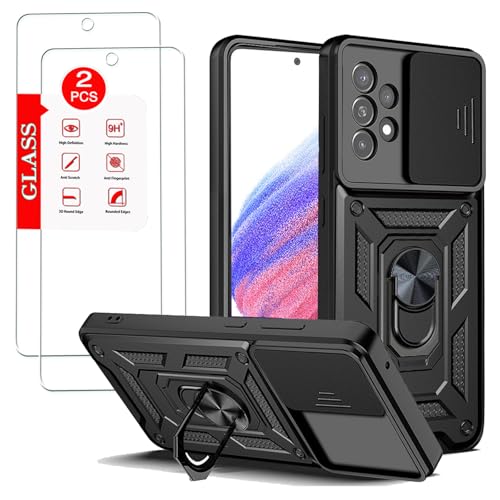 Anvzle For Samsung Galaxy A53 5G Case with [2 Pack] Tempered Glass Screen Protector, For Galaxy A53 Case [Military-Grade] Protective，with Lens Protects Magnetic Kickstand Car Mount Holder