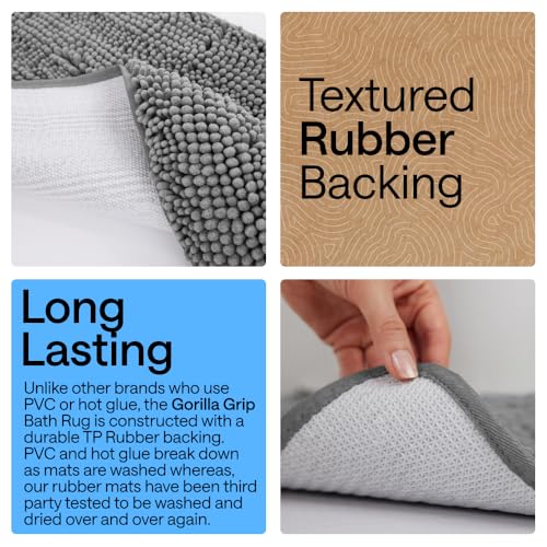 Image of GORILLA GRIP Bath Rug Mat, Thick Soft Absorbent Chenille, Quick Dry Microfiber Mats, Rubber Backing Washable Shower Floor Rugs, Bathmat Runner, US Designed Bathroom Home Decor Accessories 24x16, Grey