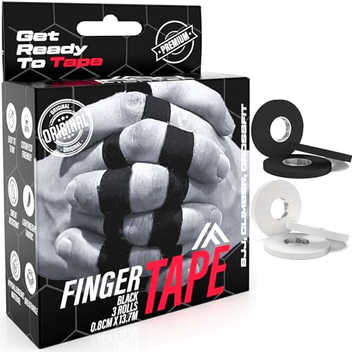 IRON FIGHTER 3X Esparadrapo de Dedos Negro 0,8cm x 13,7m (total 41m) - Vendaje Dedos, Cintas para Dedos, Cinta Adhesiva Deportiva, Protección Dedos, Crossfit, Escalada, Voleibol, MMA, Grappling, Judo