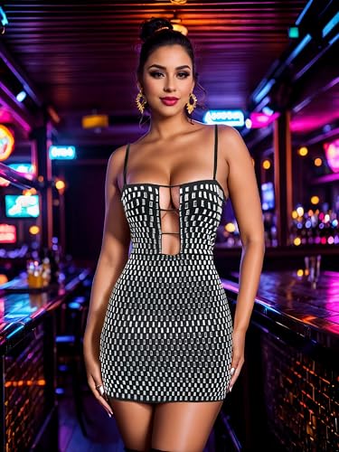 Image of Figdaw Adjustable Straps Rhinestone Bodycon Dress for Women Special Occasions