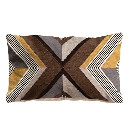 Creative Co-Op Cotton Embroidered Lumbar Pillow with Line Design, Multicolor