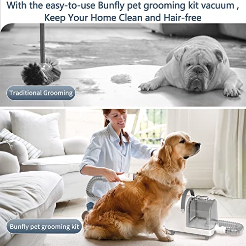 Bunfly Pet Clipper Grooming Kit and Vacuum Picks Up 99% Pet Hair, 6 Proven Grooming Tools, 2.5L Large Capacity Pet Hair Collection Box-Silver