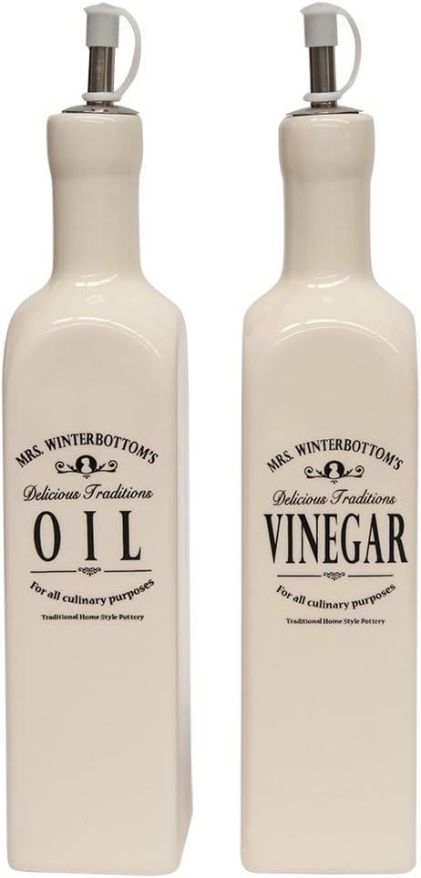 MRS APPLEBY'S CERAMIC OIL & VINEGAR SET OIL & VINEGAR DRIZZLES BOTTLES JARS NEW-CREAM