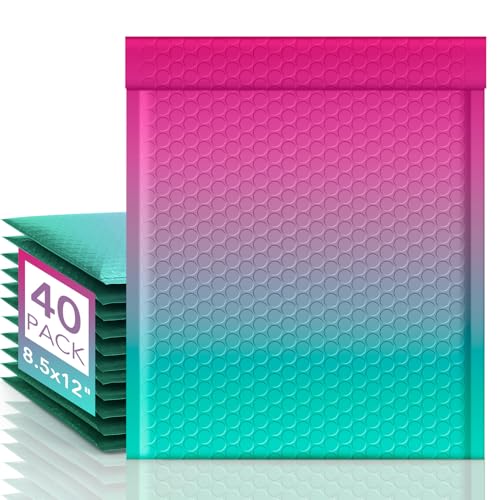 Image of Fuxury Bubble Mailers 8.5x12 inch 40 Pack Padded Envelopes Usable Size 8.5x11 inch | Gradient PinkGreen,#2 bubble envelopes,waterproof self seal mailer thick cushioning for jewelry,makeup,cards,small business
