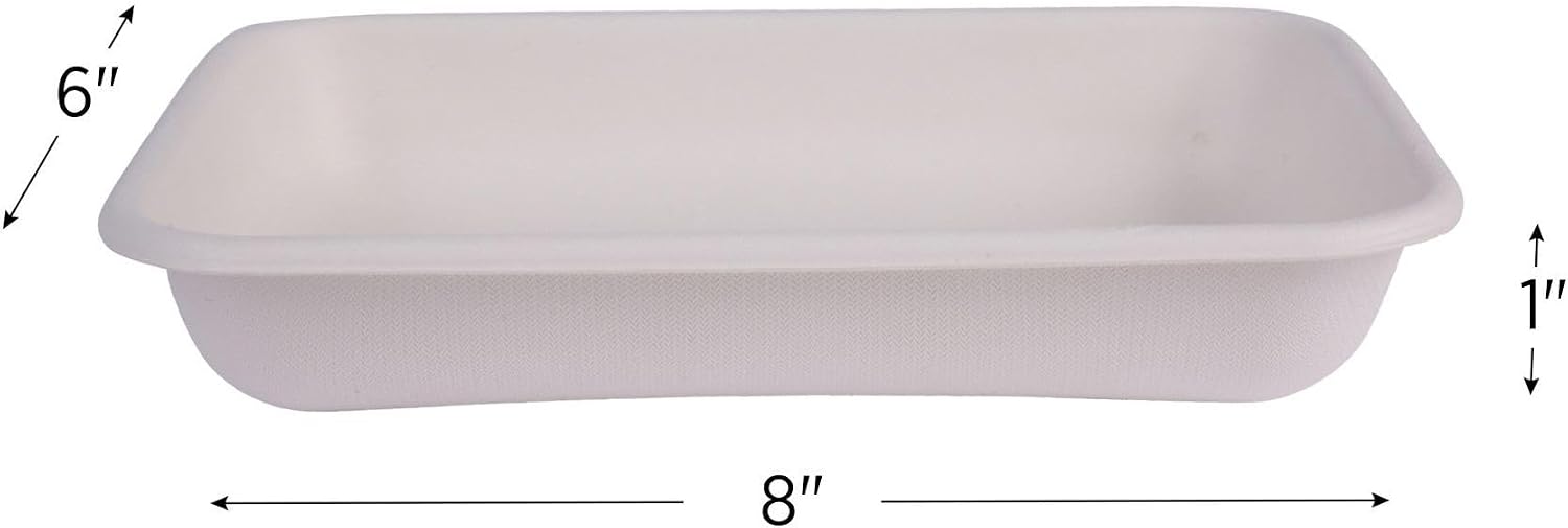 ECO PRODUCTS Compostable 24oz To Go Containers, Case of 400, 8.4"x5.5"x1.5" Rectangle Box, Disposable Renewable White Molded Fiber, No-Added PFAS, Tree-Free, Lid Available, BPI-Certified