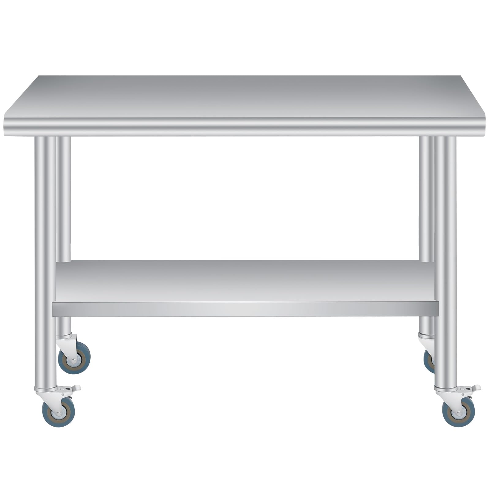 24x60 Inch Stainless Steel Outdoor Prep Table – Commercial Workstation with Adjustable Undershelf, Backsplash, Rounded Corners &amp; 4 Lockable Casters – Ideal for Restaurants, Hotels, BBQ