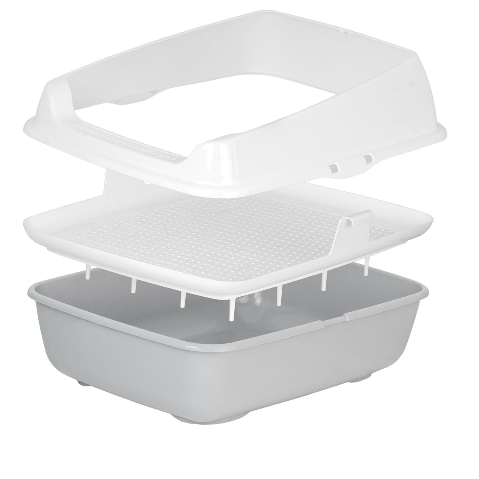 Set Katzentoilette mit Rand und Reinigungssieb und Erste Schalentoilette für Kätzchen Katzenbabys Kaninchen Katzenklo Abnehmbarer Hochrand Reinigungssieb Grau