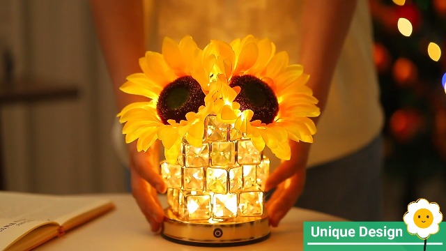 Image of Sunflower Flower Lamp Gifts for Women, 3 Color Dimming Night Light for Womens Mom Her Daughter Christmas Anniversary Birthday Gifts, Bedroom Coffee Shop Decor Rechargeable Cordless Touch Lamp