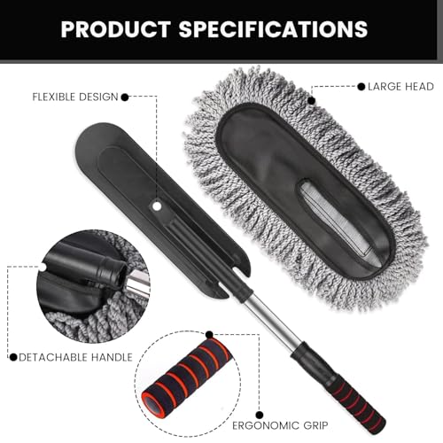 Image of JEBISON Microfiber Car Duster Exterior Duster for Car Cleaning with Extendable Handle, Super Soft Microfiber Duster Scratch Free Cleaning Car Duster,Multiple Use Home and Car Dust Cleaner (Pack of 1)