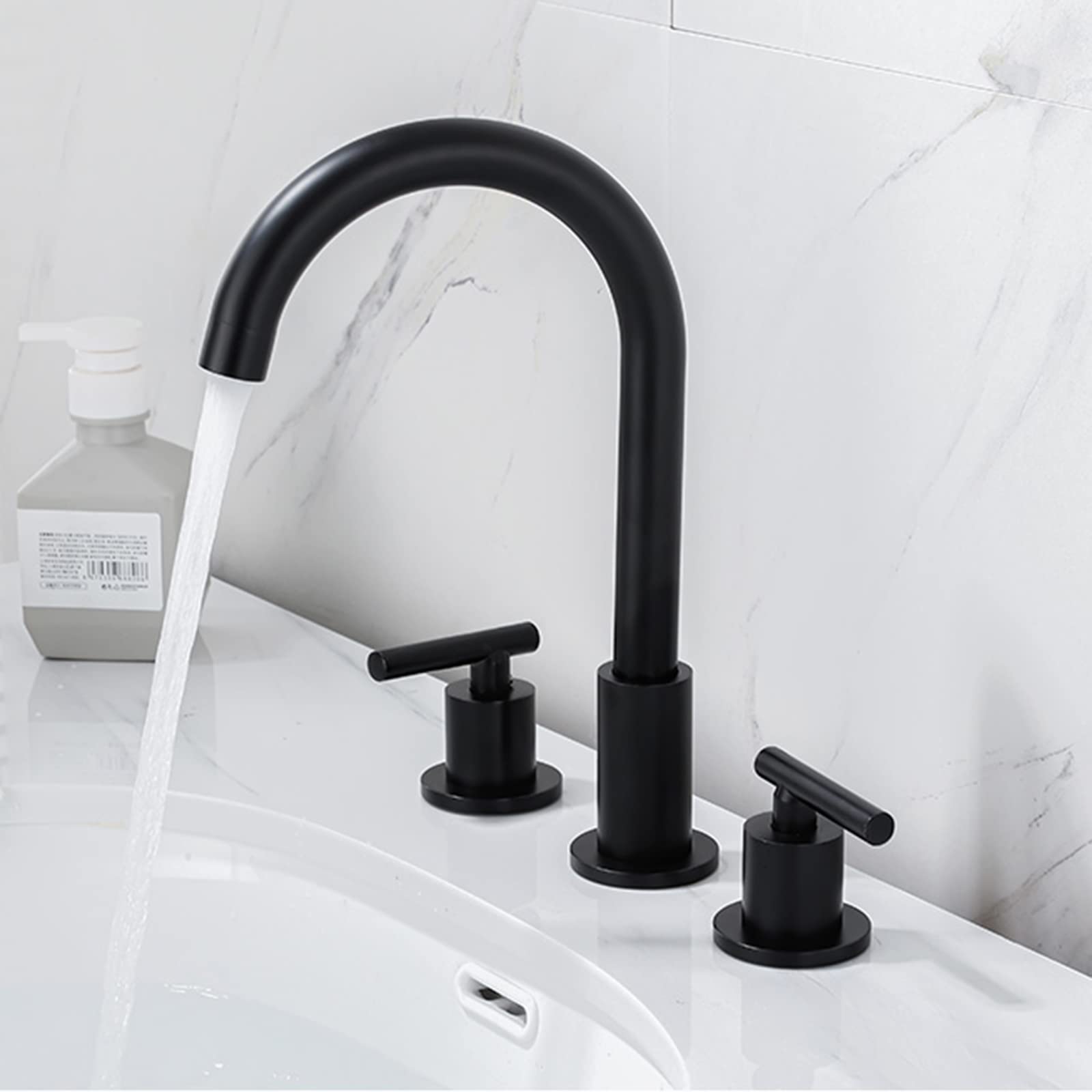 Mezclador Caliente y Frío de la Manija Doble Grifo Baño Vintage Caño Alto Grifo de Lavabo de Baño 3 Orificios,Cromo-A