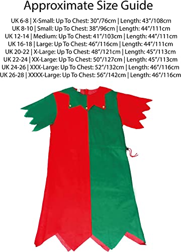 MENS & WOMENS CHEEKY ELF FANCY DRESS COSTUME. CHRISTMAS ELF COSTUME FOR MEN & WOMEN IN RED & GREEN WITH JINGLE BELLS - Image 3
