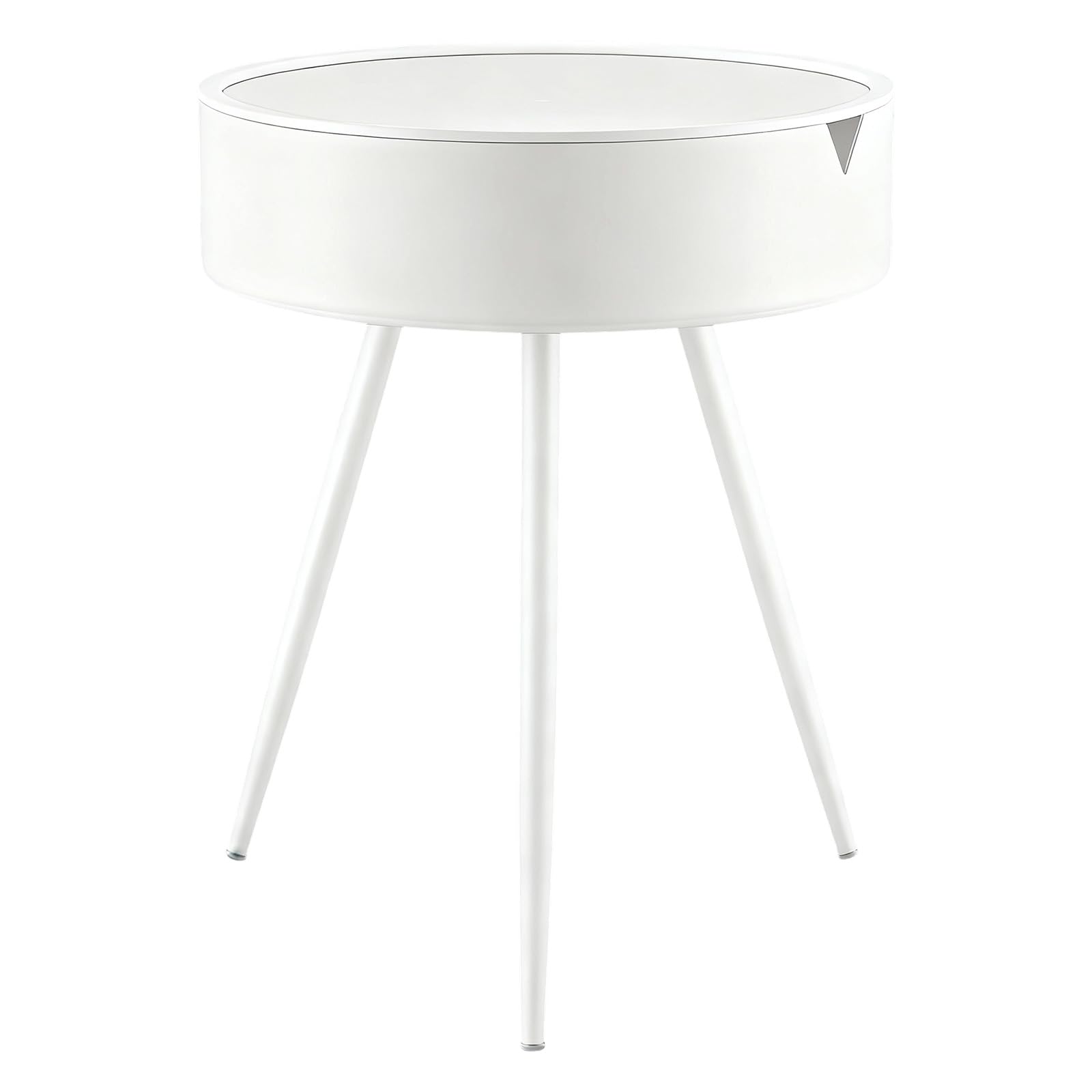 GREENSAPPIRE Bedside Table, Modern Round Coffee Table, Outdoor Rattan Tabletop Side Table, Nightstand/Small Tables for Living Room, Small Side Table Cocktail Tea Desk (White)