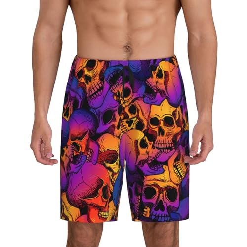Skull Print Men’s Sleep Shorts Bottoms Soft Comfy Pajama Wear Pants With Drawstring Pockets