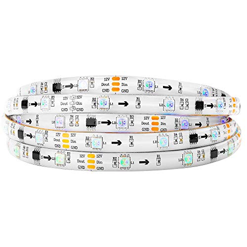 BTF-LIGHTING WS2811 5m 16.4ft 30LEDs/m 10Pixels/m 150LEDs 50pixels IP65 Silicone Coating Waterproof White PCB Flexible Addressable Strip Light Dream Color DC12V