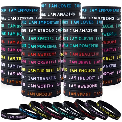 Inspirational Silicone Wristbands for Students (Black 100 Pack)