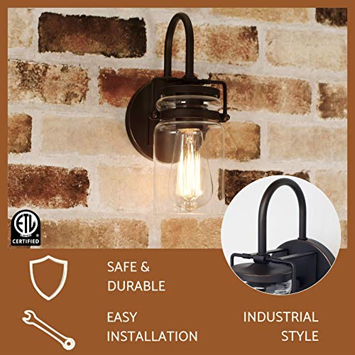 Kira Home Wyer 11.5" Farmhouse Industrial Wall Sconce + Clear Glass Jar Shade, Dimmable, Bronze Finish #TOP3