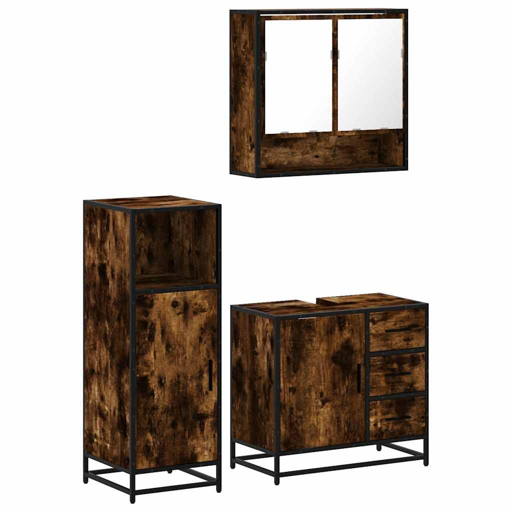Muebles de baño de roble ahumado con 3 piezas de madera contrachapada marrón y gran almacenaje