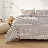 Smoofy Aztec Oatmeal Beige Comforters Queen Size, Folkloric Art Pattern Neutral Bedding Sets Boho Bohemian Comforter Set with Soft Microfiber Fill Bed, 1 Comforter 2 Pillowcases