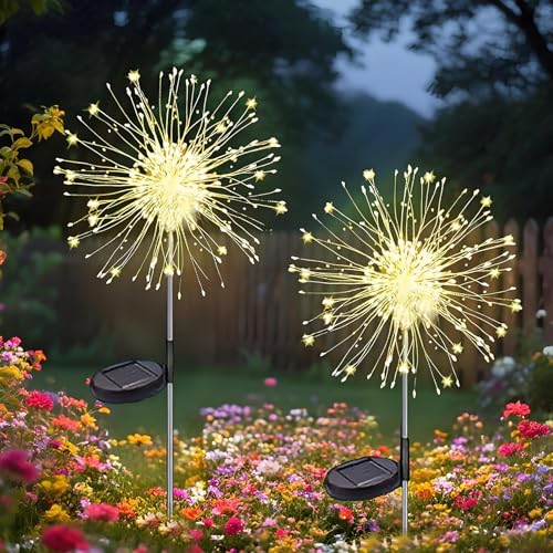Hqynss Lampes Solaires Feu d'Artifice Extérieur Lot de 2-120 LED Multicolores - 8 Modes IP65 Étanche - Décoration Terrasse, Balcon, Jardin