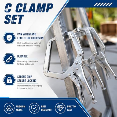 Image of Minatee 3 Pcs C Clamp Set, Pliers with Swivel Pads, 11 Inch, 14 and 18 Inch, Metal Tools Welding Clamps for Home Farm