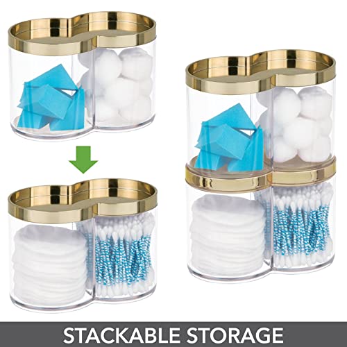 Mdesign Plastic Canister Jar Organizer Set With Storage Lid - Home Decor Holder For Bathroom/Restroom Vanity Countertop, Cabinet - Holds Cotton Balls, Soap - Lumiere Collection, Clear/Soft Brass #TOP4