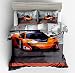 3D Parure de lit, DOTBUY 3 pièces Housse de Couette Microfibre Confortable Ensemble de Literie Chambre à Coucher Élégant Classique Taies d'oreiller (140x200cm,Voiture de Course Orange)