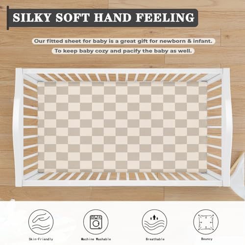 Image of Checkered Baby Crib Sheets for Boys Girls Plaid Geometric Gingham Fitted Crib Sheet for Standard Crib and Toddler Mattress Checkerboard Grid Baby Mattress Sheets Toddler Bed Sheet 52x28x8 in