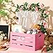 Barydat Wooden Baby Crate Closet, Baby Basket with Handle and Garland Storage Hamper Shower Wooden Gift Crate Letters Self Adhesive for Pregnancy New Parent(Pink)