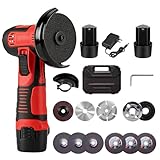 Akku Winkelschleifer,12V Mini Winkelschleifer mit 2x1200mAh Akkus 18000 PRM,Winkelschleifer mit 6 Trennscheibe 75MM,Professional Mini Akku Winkelschleifer Set,zum Schneiden und Poliere