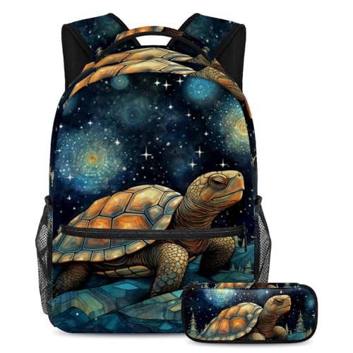 Cartables de grande capacité motif tortue galaxie lot de 2 avec trousse