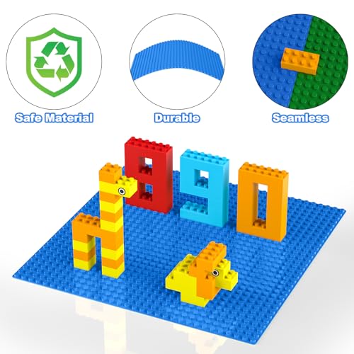 Image of Pokiiulk Classic Baseplates, Peel and Stick Base Plates for Building Bricks, Compatible with Major Brands, Self-Adhersive Base for Bricks 10 inch x 10 inch, 6 Pack Blue