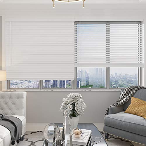 Changshade Cordless 2” Faux-Wood Horizontal Blind With Tilt Wand, Vinyl Horizontal Window Blind For Day And Night, Light Filtering, Non-Leaded Pvc Slats, 18 Inches Wide, White Bld18Wt64B #TOP4
