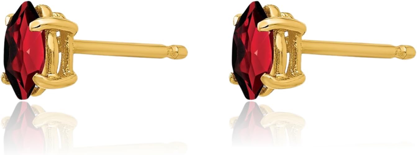IceCarats 14K Solid Yellow Gold 0.44 carat Red Garnet Solitaire Medium Stud Earrings 5mm Marquise Cut, Natural, Prong Set, Butterfly Back For Her