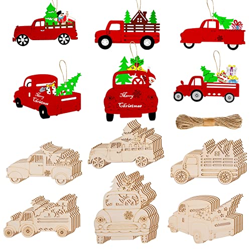 48 piezas de recortes de camión de Navidad sin terminar de madera para camiones, manualidades, formas de camión de Navidad, adornos colgantes de árbol para manualidades, decoraciones de Navidad de