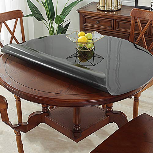 SJKJNK Mantel redondo de plástico PVC, color negro mate, no se lava, protector de escritorio para mesa de comedor, resistente a las manchas (2 mm de grosor) (tamaño: 100 cm de diámetro, color: 2 mm)