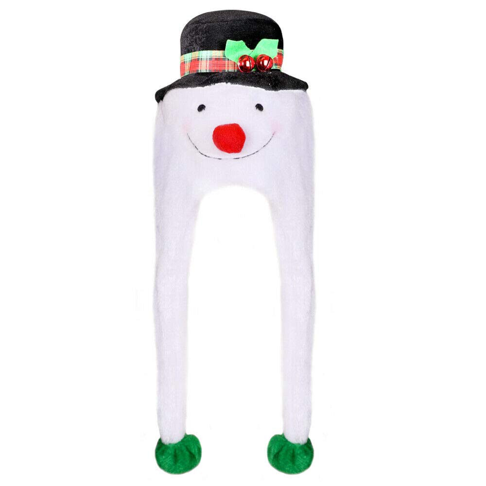 Christmas Hats For Adults - White Snowman Hat With Long Ears, Green Bobbles, Black Hat And Face Design - Christmas Fancy Dress Costume Accessory