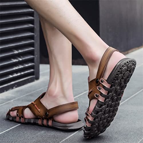Men Leather Sandals Baotou Slippers Genuine Leather Casual Sandals Non Slip Outdoor Beach Vacation Sandals(45)4