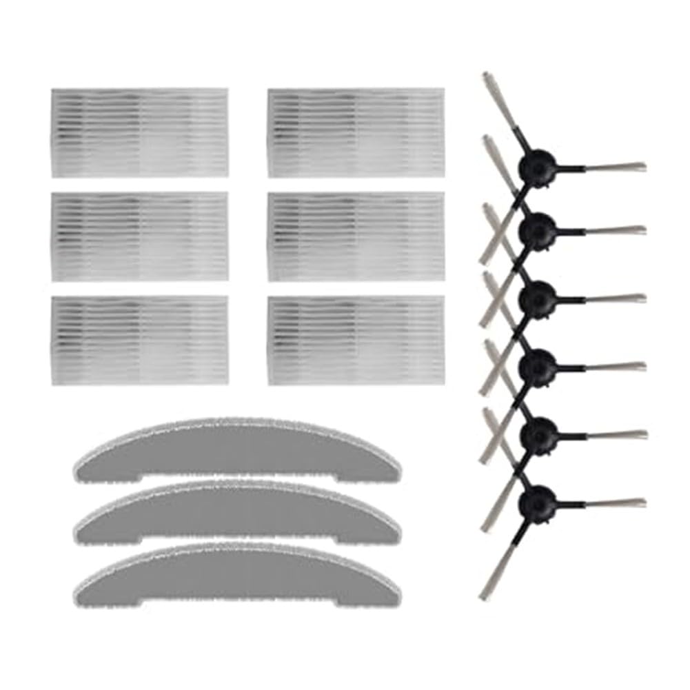FUBESK Vexilar - Kit de trapeador con filtro de cepillo lateral para Cleanova para W7 W11, 6 cepillos, 6 filtros, 3 paños de repuesto, piezas de repuesto para aspiradora robot, accesorio para
