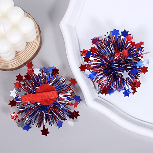July 4Th Patriotic Pom Pom Hair Clips Girls Kids Metallic Cheer Bow Barrette Glitter Red White Blue Decor Accessories Independence Day Party Favor Gift For Cheerleader Women #TOP4