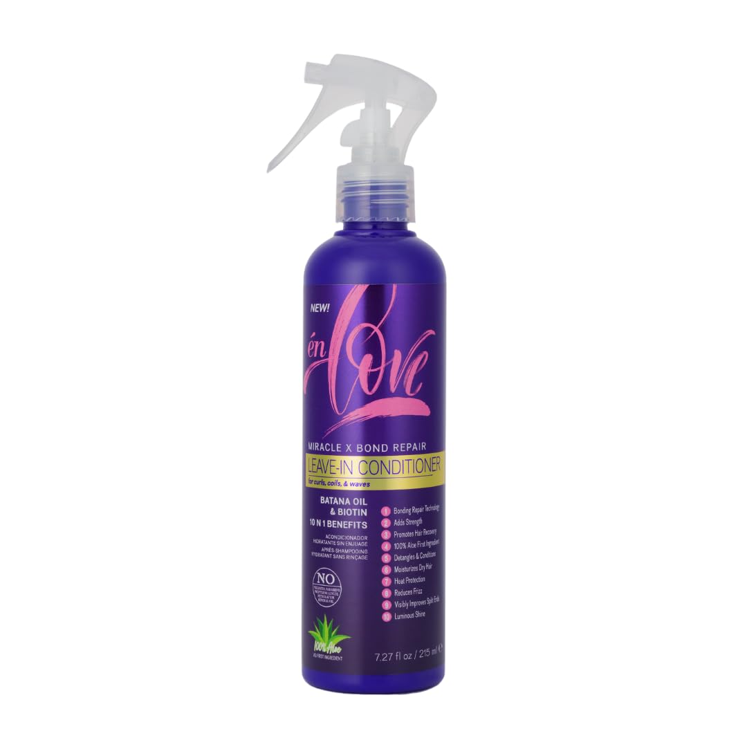Miracle X Bond Repair Leave-In Conditioner – With Organic Batana Oil, Rosemary & Biotin – Reduces Frizz, Strengthens Bonds, Heat Protectant & Detangler – For Curly & Normal Hair – 7.27oz