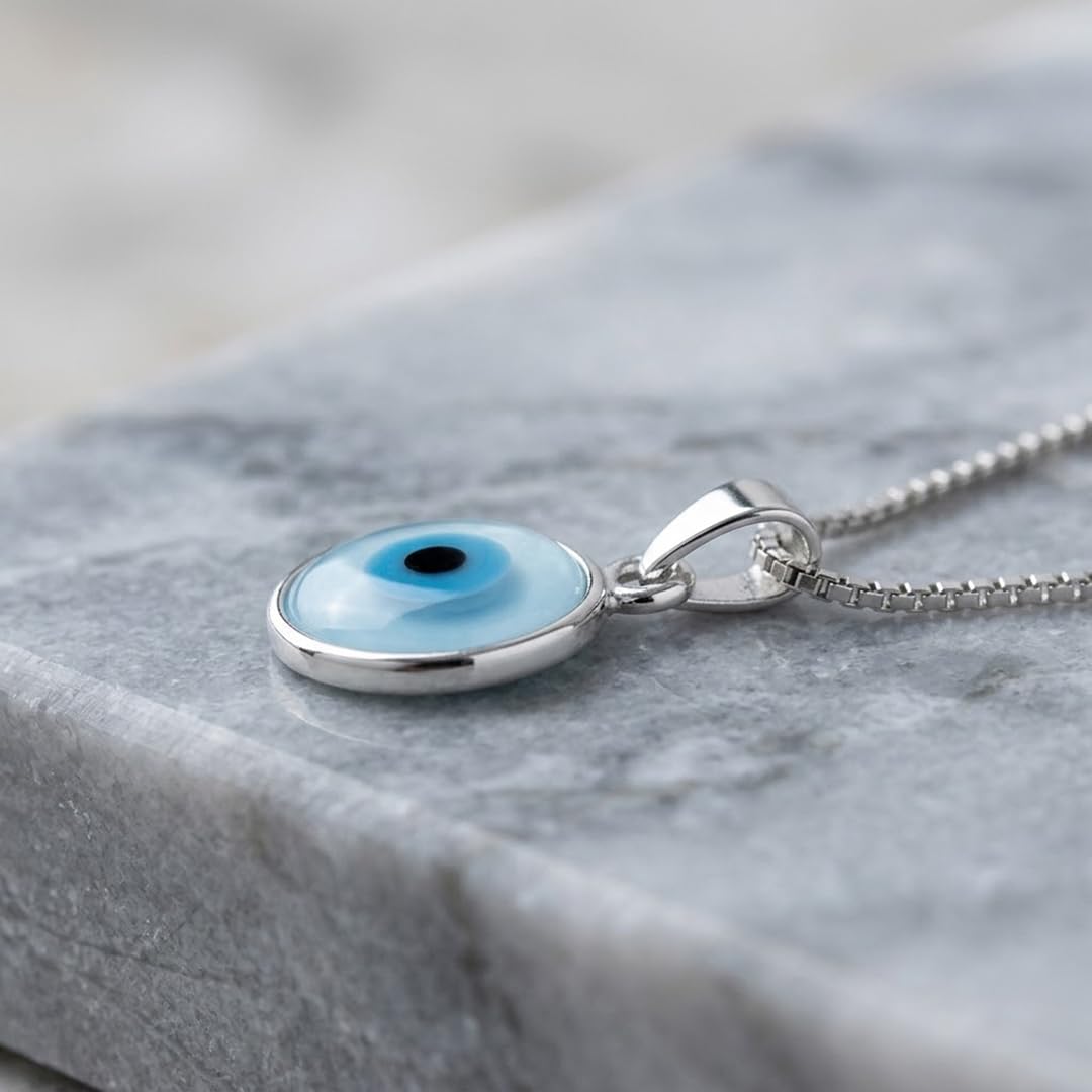 Parnika Exquisite Evil Eye Design Pendant in Pure 92.5 Sterling Silver for Girls and Women | Pendant Only | Gift for Her | With Certificate of Authenticity | Chandi Dollar Locket | (Round Plain) 2