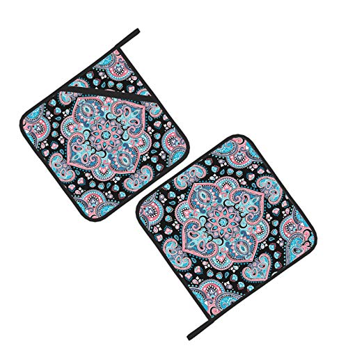 Indian Floral Paisley Design Potholders For Kitchens Heat Resistant Potholder 2 Pcs Hot Pad 8×8 Inch For Cooking And Baking #TOP1