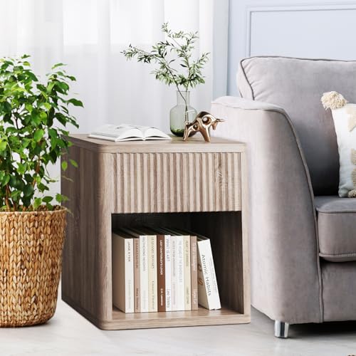 Garvee Night Stand Set of 2 with Drawer, Fluted Bed Side Table, Mid Century Wood Night Stands, Large Modern Farmhouse Nightstand for Bedroom Living Room Sofa Office by Garvee - Used condition - Image 6